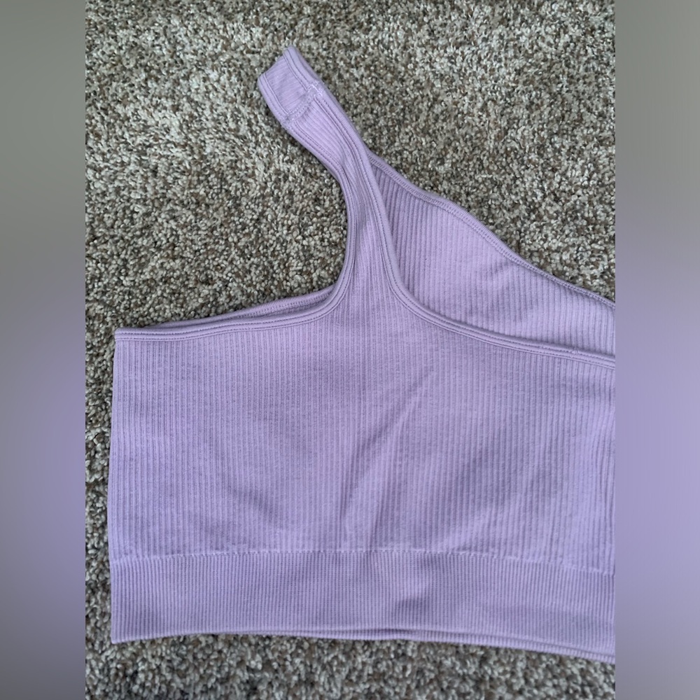 Seamless Lavender Ribbed One-Shoulder Active Set - Picture 4 of 4